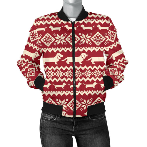 Dachshund Nordic Pattern Women'S Bomber Jacket