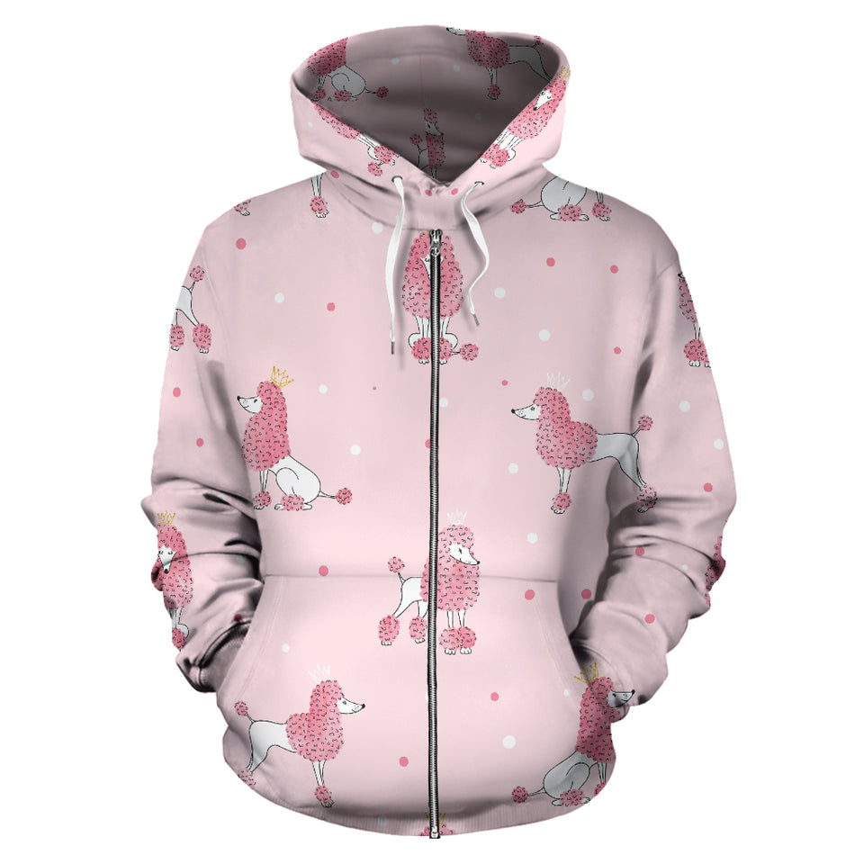 Poodle Dog Pink Color Theme Zip Up Hoodie