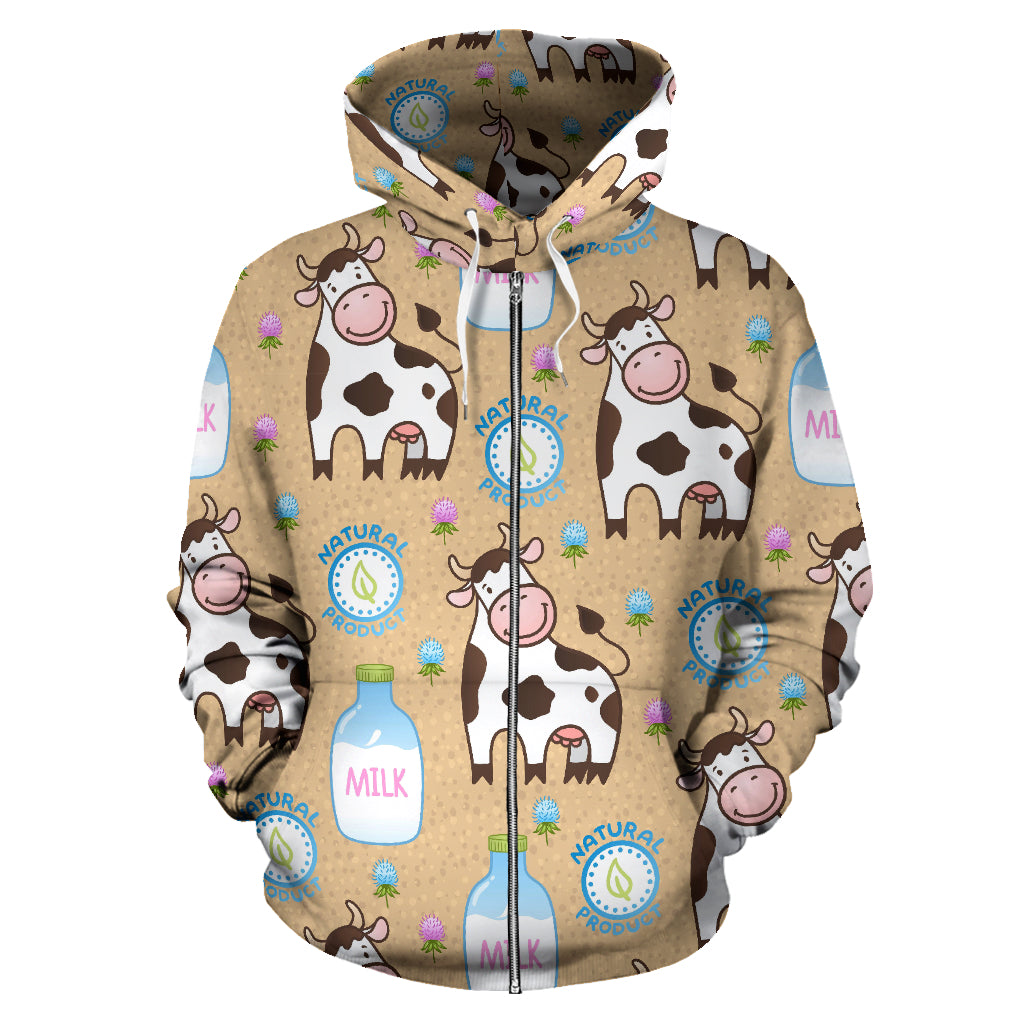 Cow Bottle Of Milk Pattern Zip Up Hoodie