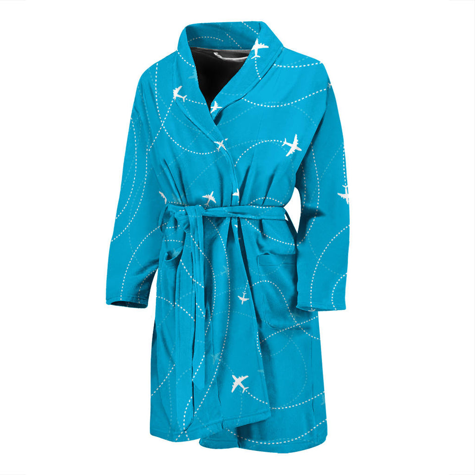 Airplane Destinations Blue Background Men'S Bathrobe