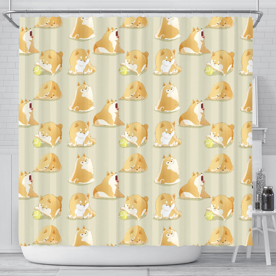 Cute Fat Shiba Inu Dog Pattern Shower Curtain Fulfilled In US