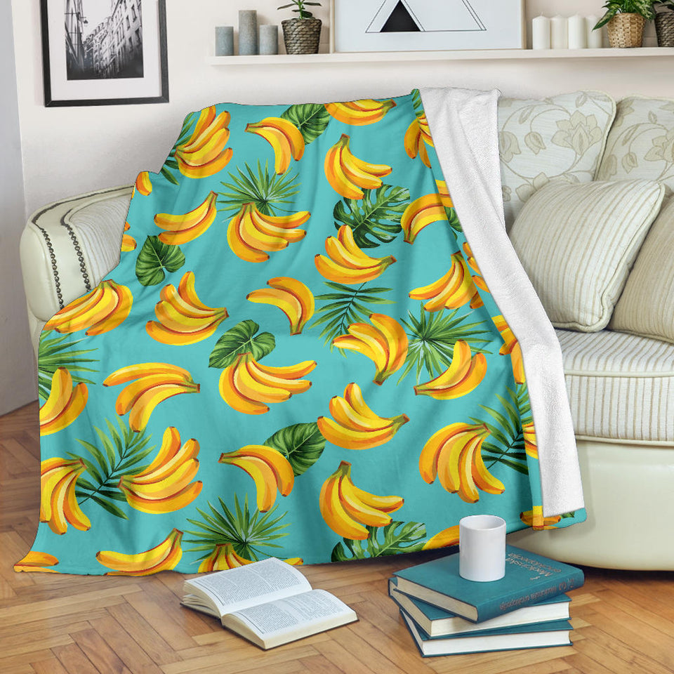 Banana Palm Leaves Pattern Background Premium Blanket