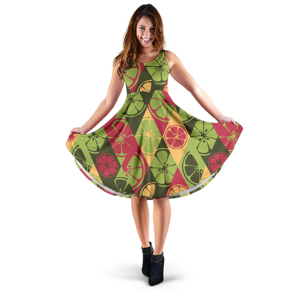 Cool Geometric Lime Pattern Sleeveless Midi Dress