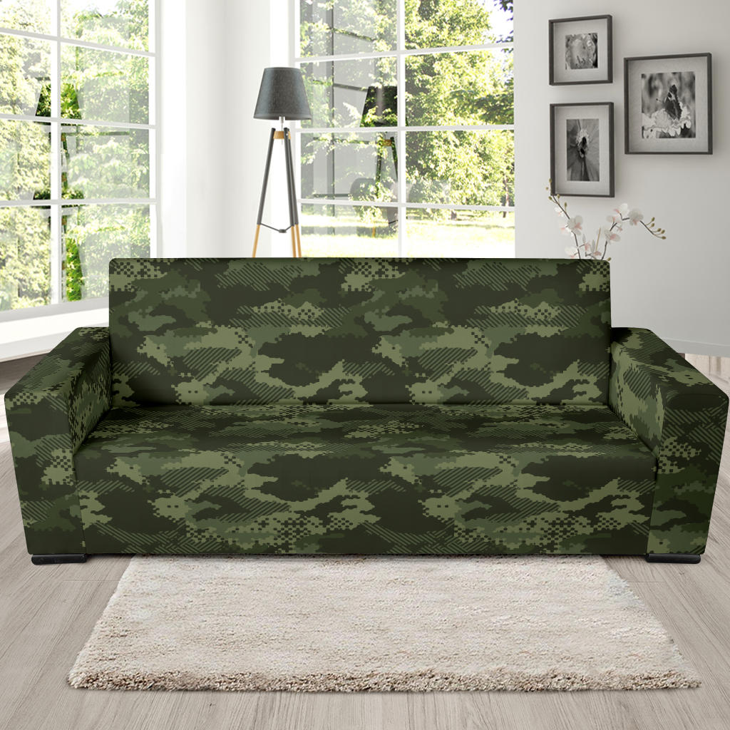 Digital Green Camo Camouflage Pattern Sofa Slipcover