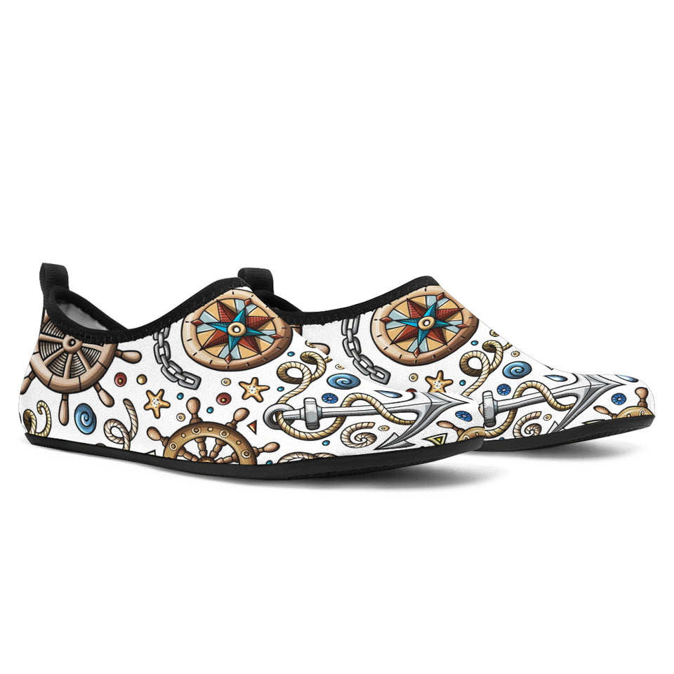 Cute Nautical Steering Wheel Anchor Pattern Aqua Shoes