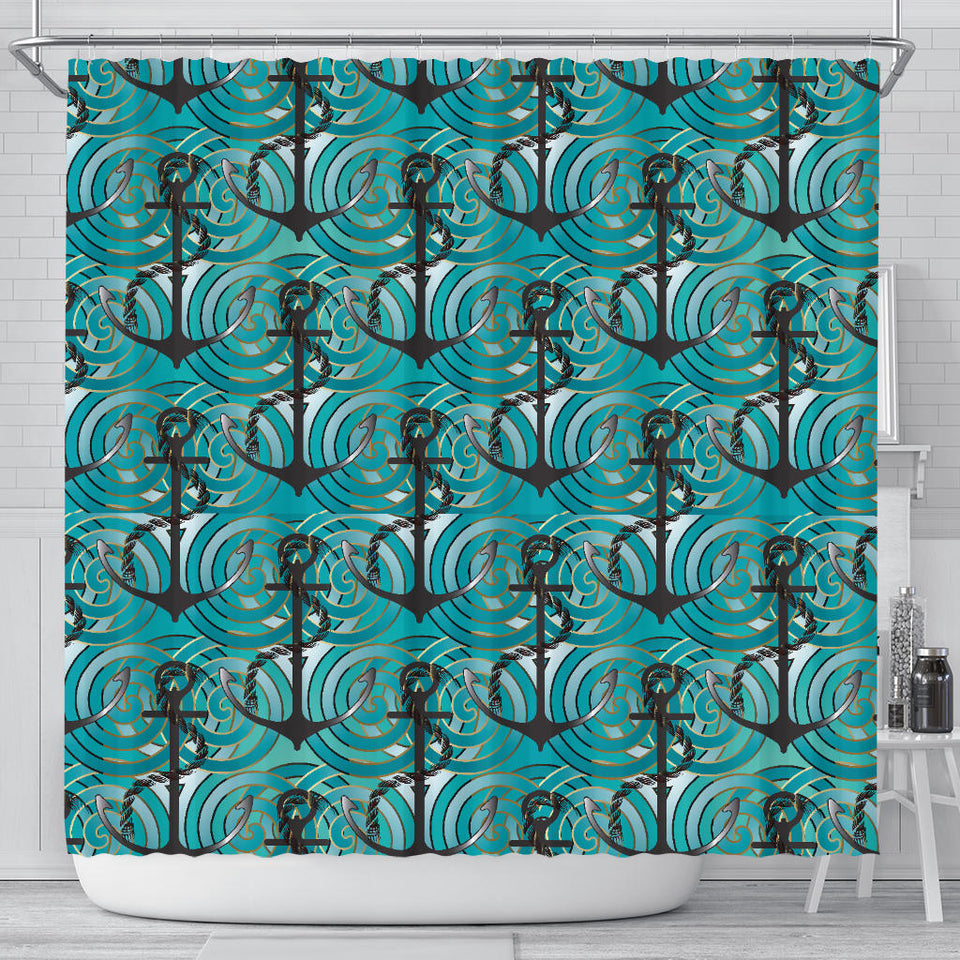 Anchor Nautical Green Background Shower Curtain Fulfilled In US