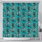 Anchor Nautical Green Background Shower Curtain Fulfilled In US