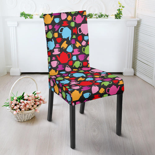 Tea Pots Pattern Print Design 01 Dining Chair Slipcover