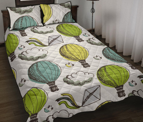 Hot Air Balloon Bird Cloud Pattern Quilt Bed Set