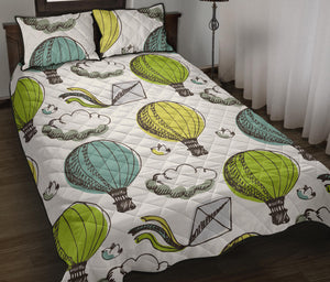 Hot Air Balloon Bird Cloud Pattern Quilt Bed Set