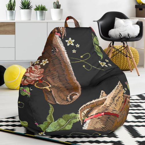 Horse Head Wild Roses Pattern Bean Bag Cover