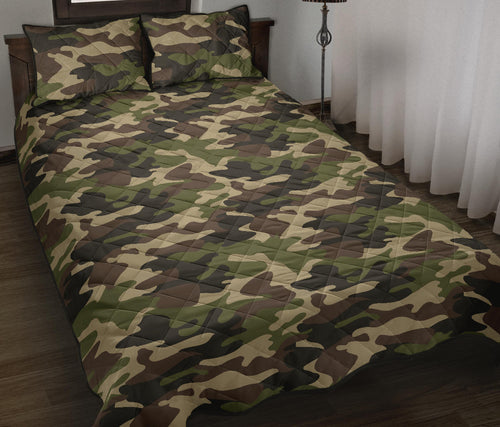 Dark Green camo camouflage pattern Quilt Bed Set