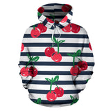 Hand Drawn Cherry Pattern Striped Background Men Women Pullover Hoodie