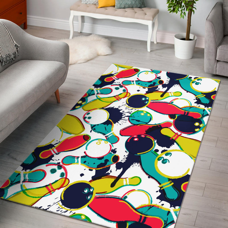 Watercolor Bowling Ball Pins Area Rug