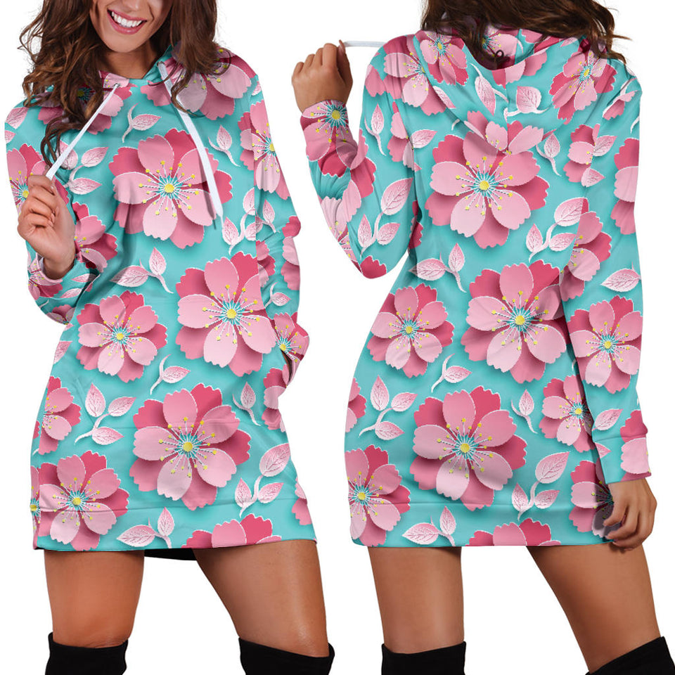 3D Sakura Cherry Blossom Pattern Women'S Hoodie Dress