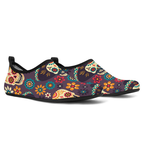 Sugar Skulls Flower Maxican Pattern Aqua Shoes