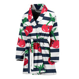 Hand Drawn Cherry Pattern Striped Background Women'S Bathrobe