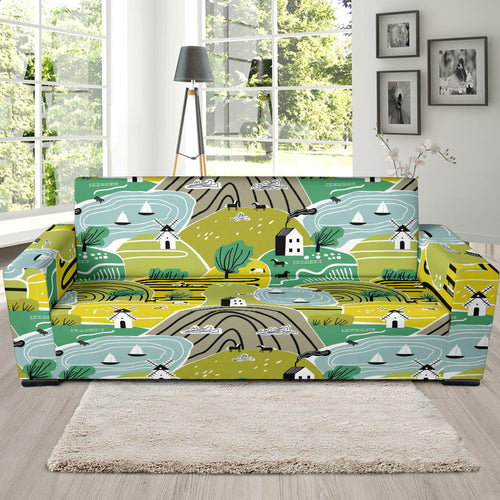 Hand Drawn Windmill Pattern Sofa Slipcover