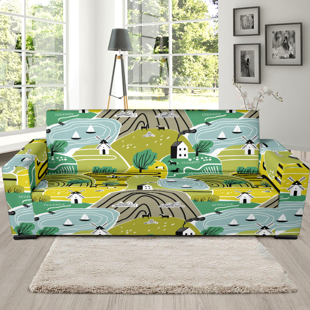 Hand Drawn Windmill Pattern Sofa Slipcover