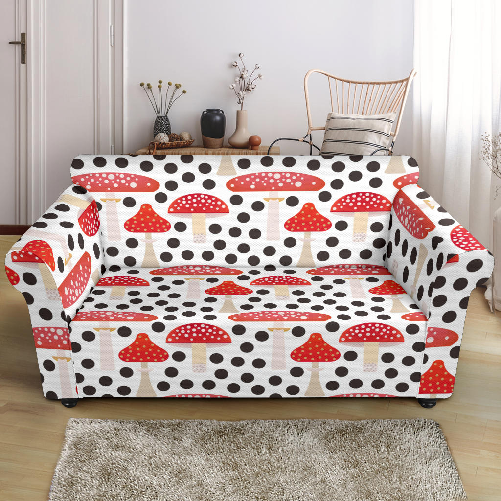 Red Mushroom Dot Pattern Loveseat Couch Slipcover