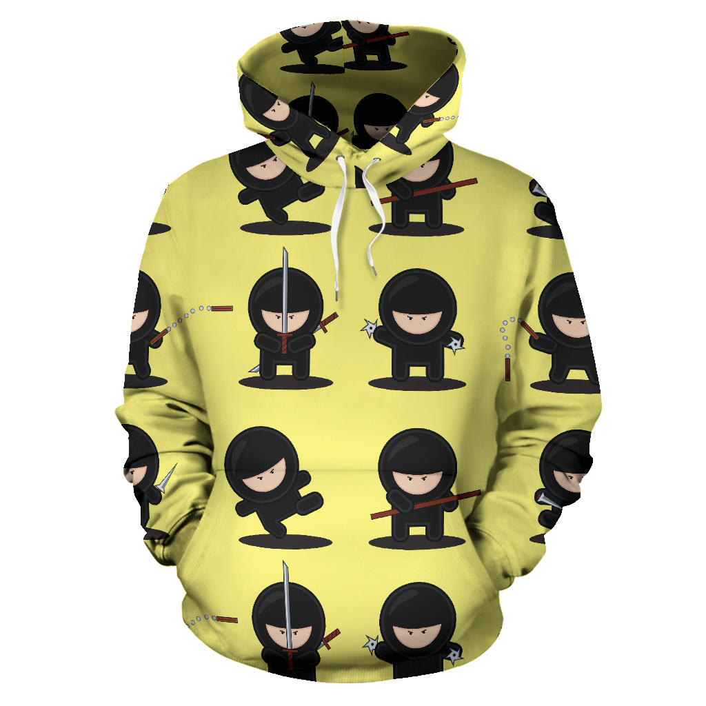 Cute Ninja Yellow Background Men Women Pullover Hoodie