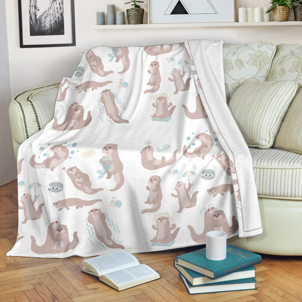 Cute Sea Otters Pattern Premium Blanket