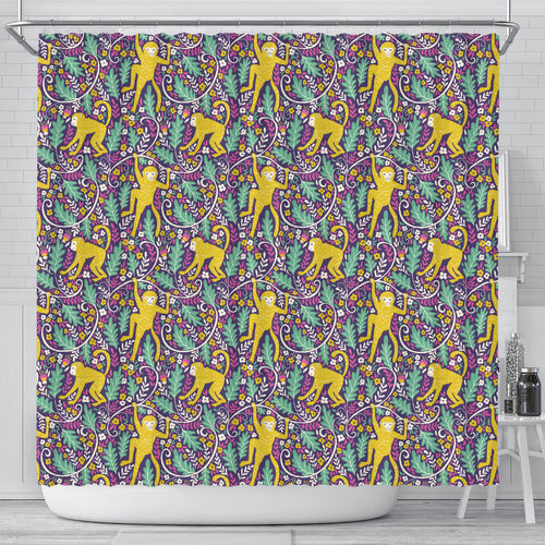 Cute Yellow Monkey Leaves Pattern Shower Curtain Fulfilled In US