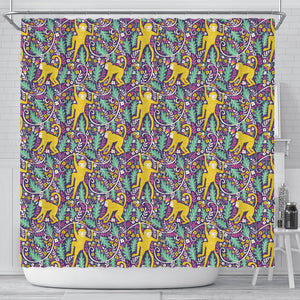 Cute Yellow Monkey Leaves Pattern Shower Curtain Fulfilled In US