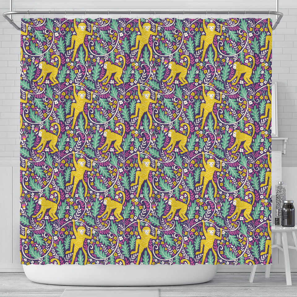 Cute Yellow Monkey Leaves Pattern Shower Curtain Fulfilled In US