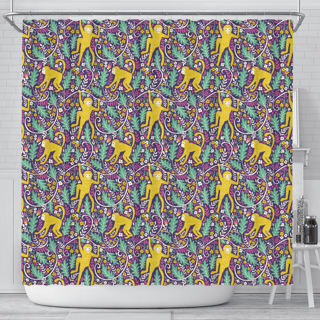 Cute Yellow Monkey Leaves Pattern Shower Curtain Fulfilled In US