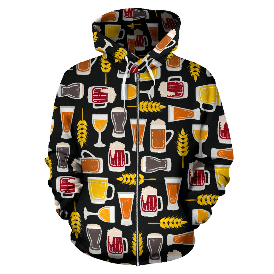 Beer Type Pattern Zip Up Hoodie