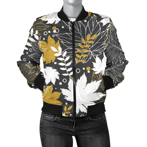 Beautiful Gold Autumn Maple Leaf Pattern Women'S Bomber Jacket