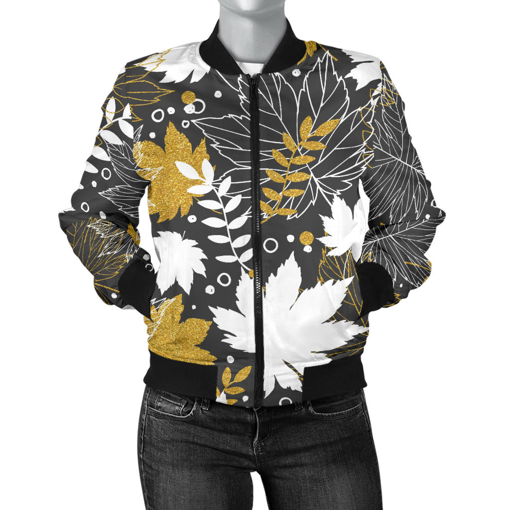 Beautiful Gold Autumn Maple Leaf Pattern Women'S Bomber Jacket