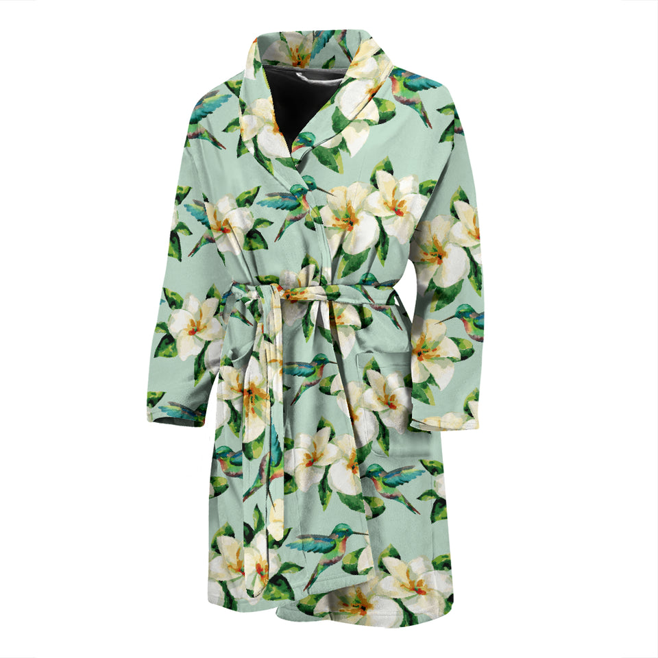 Hummingbird Pattern Print Design 01 Men's Bathrobe