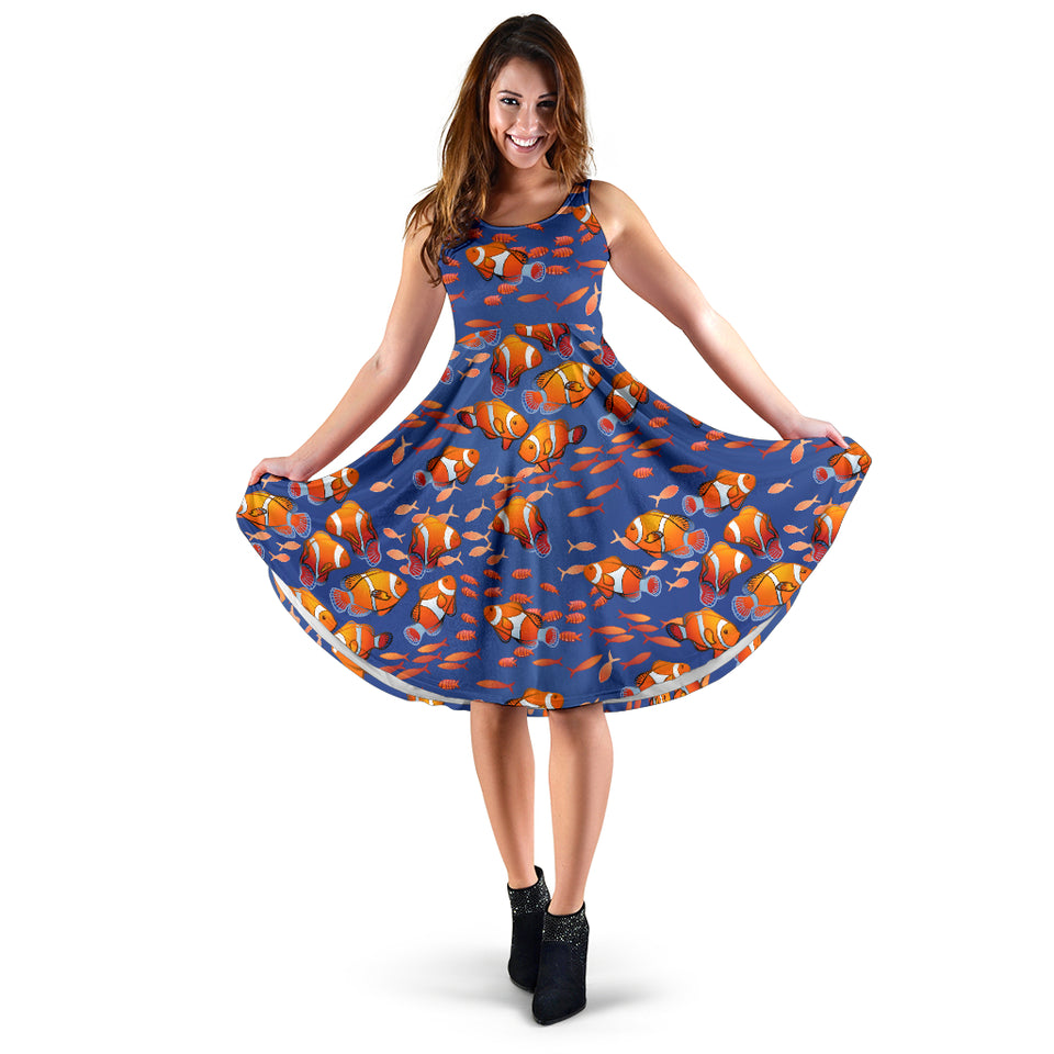 Clown Fish Pattern Print Design 04 Sleeveless Midi Dress