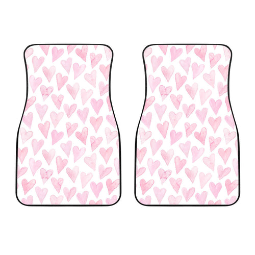 Watercolor Pink Heart Pattern Front Car Mats