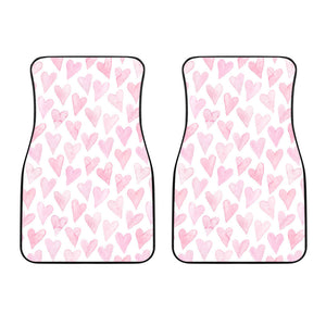 Watercolor Pink Heart Pattern Front Car Mats
