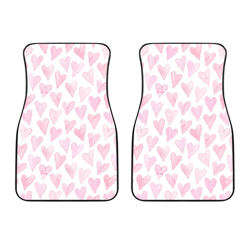 Watercolor Pink Heart Pattern Front Car Mats
