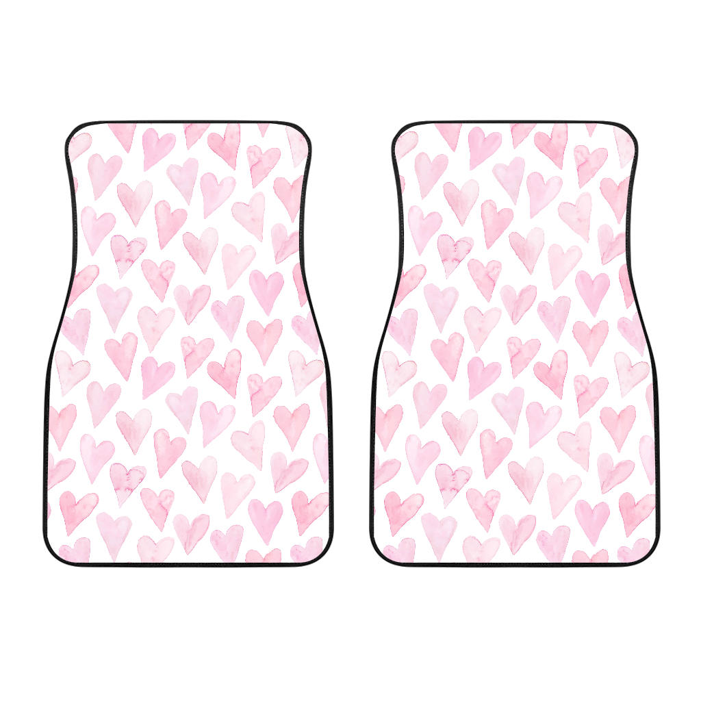 Watercolor Pink Heart Pattern Front Car Mats