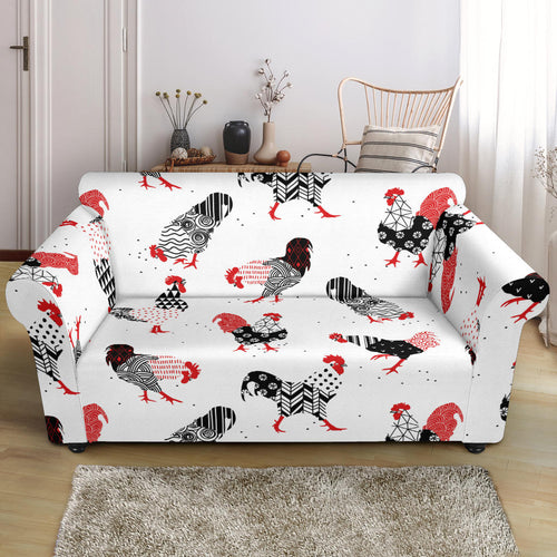 Cool Rooster Chicken Cock Floral Ornament Background Loveseat Couch Slipcover