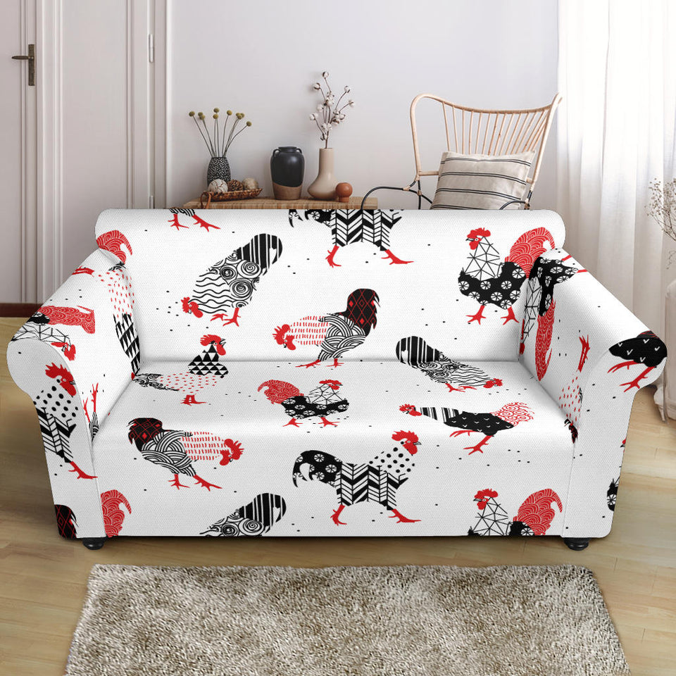 Cool Rooster Chicken Cock Floral Ornament Background Loveseat Couch Slipcover