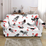 Cool Rooster Chicken Cock Floral Ornament Background Loveseat Couch Slipcover