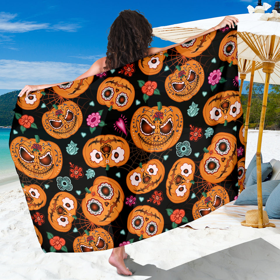 Pumpkin Flowers Spiderweb Halloween Theme Sarong