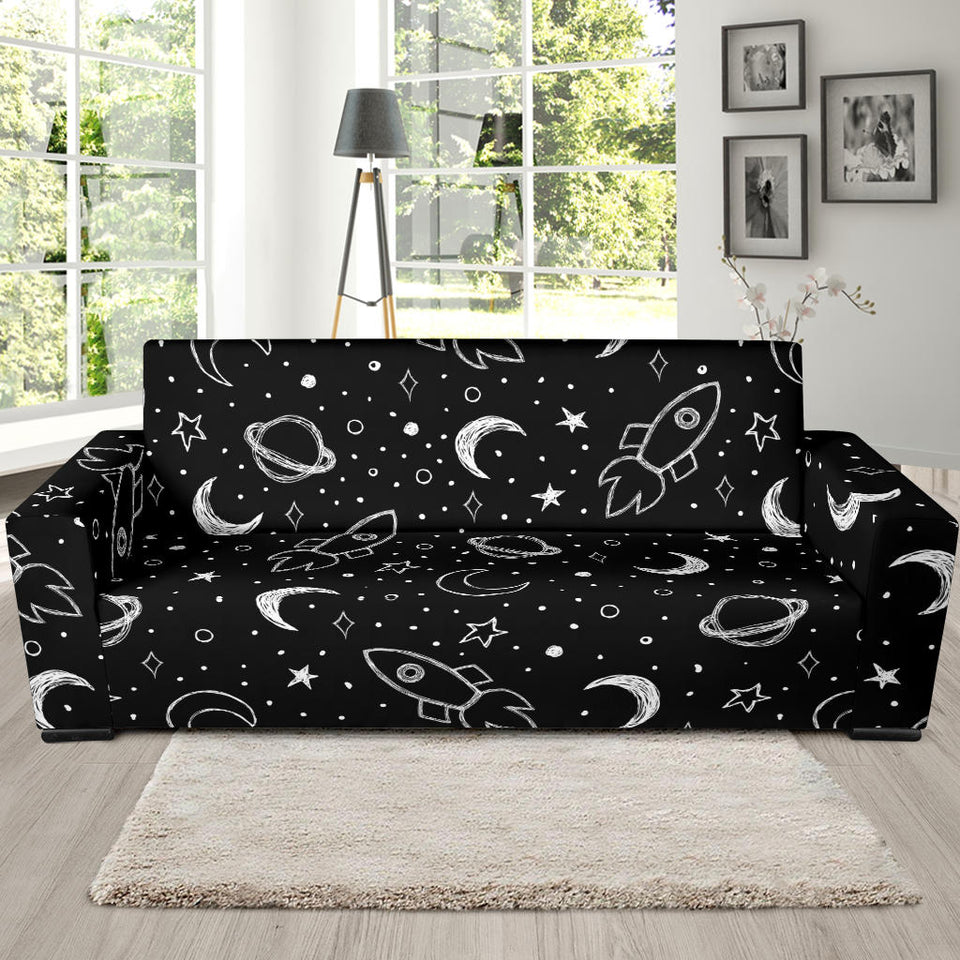 Hand Drawn Space Rocket Star Planet Sofa Slipcover