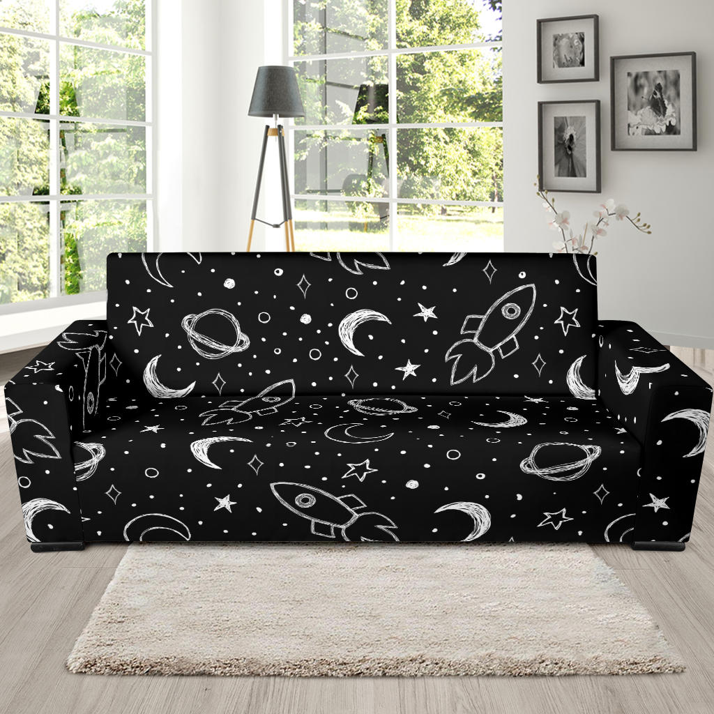 Hand Drawn Space Rocket Star Planet Sofa Slipcover