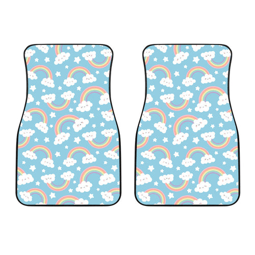Cute Rainbow Clound Star Pattern Blue Background Front Car Mats