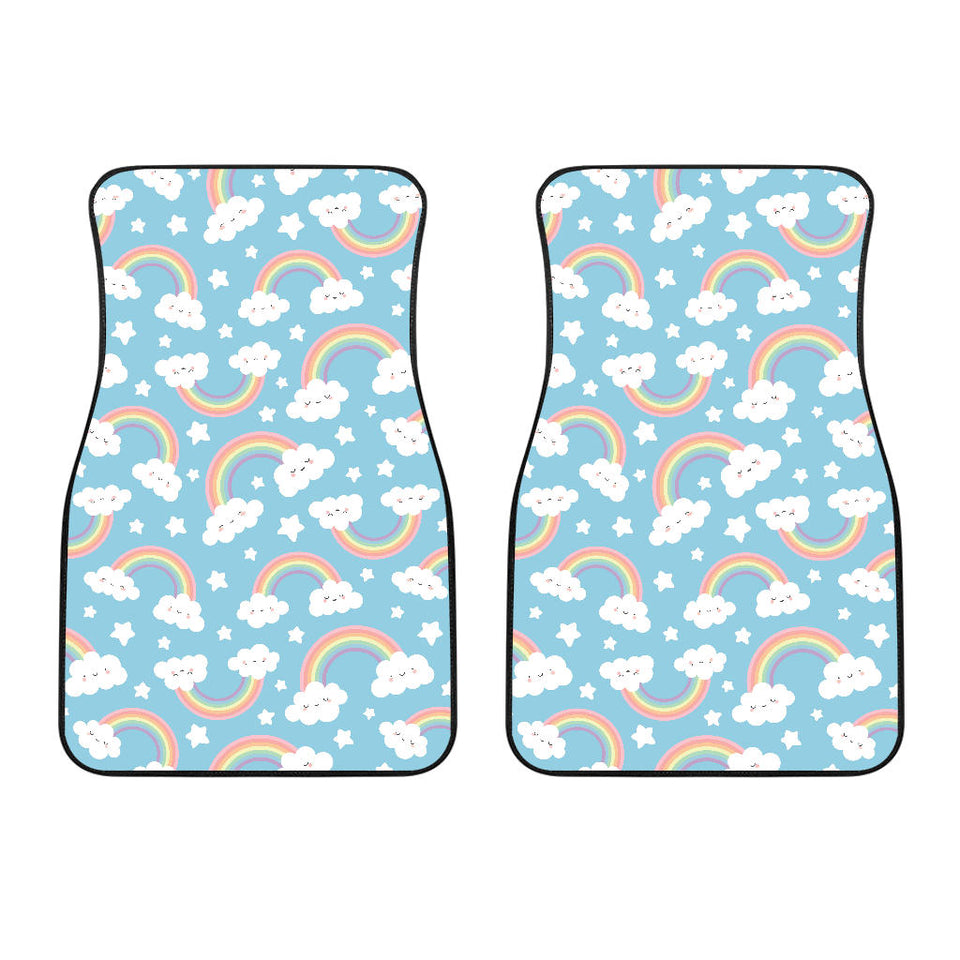 Cute Rainbow Clound Star Pattern Blue Background Front Car Mats