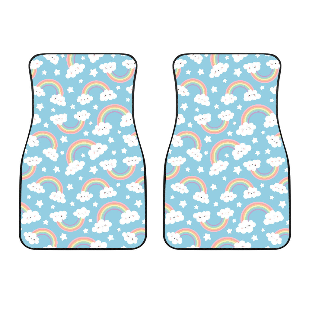 Cute Rainbow Clound Star Pattern Blue Background Front Car Mats