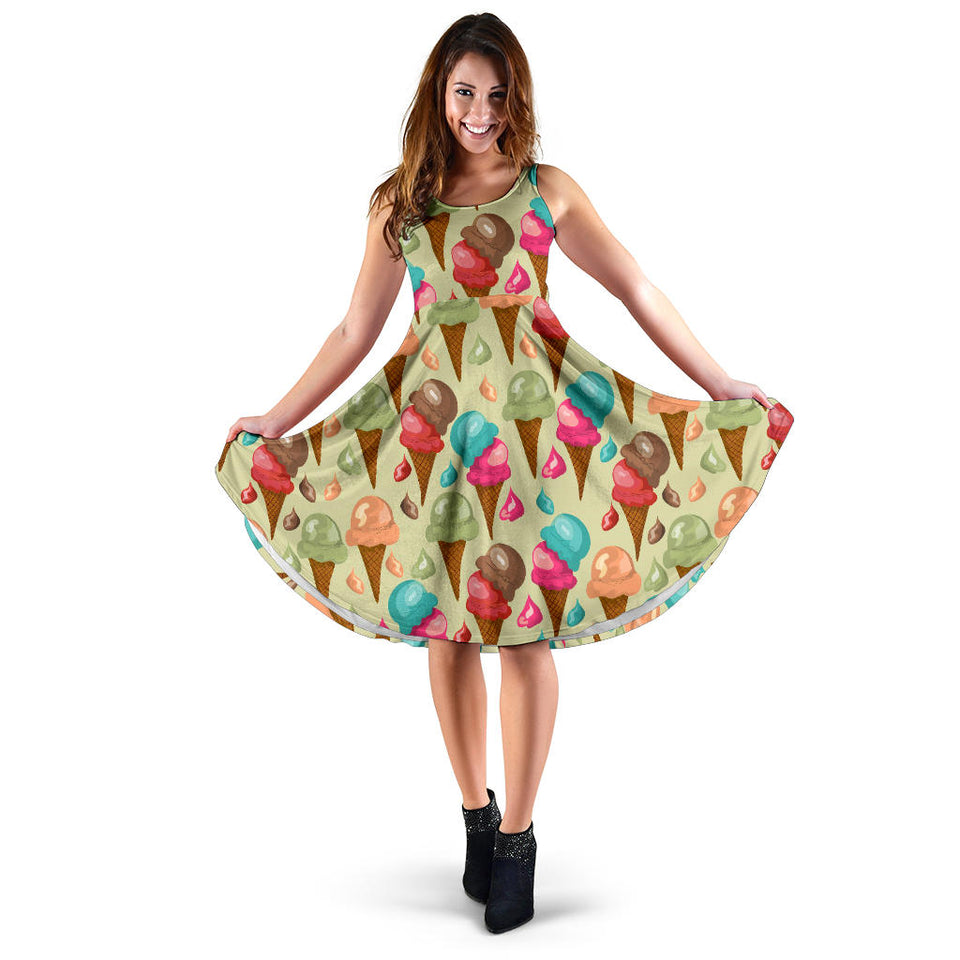 Colorful Ice Cream Pattern Sleeveless Midi Dress