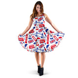 British Pattern Print Design 01 Sleeveless Midi Dress